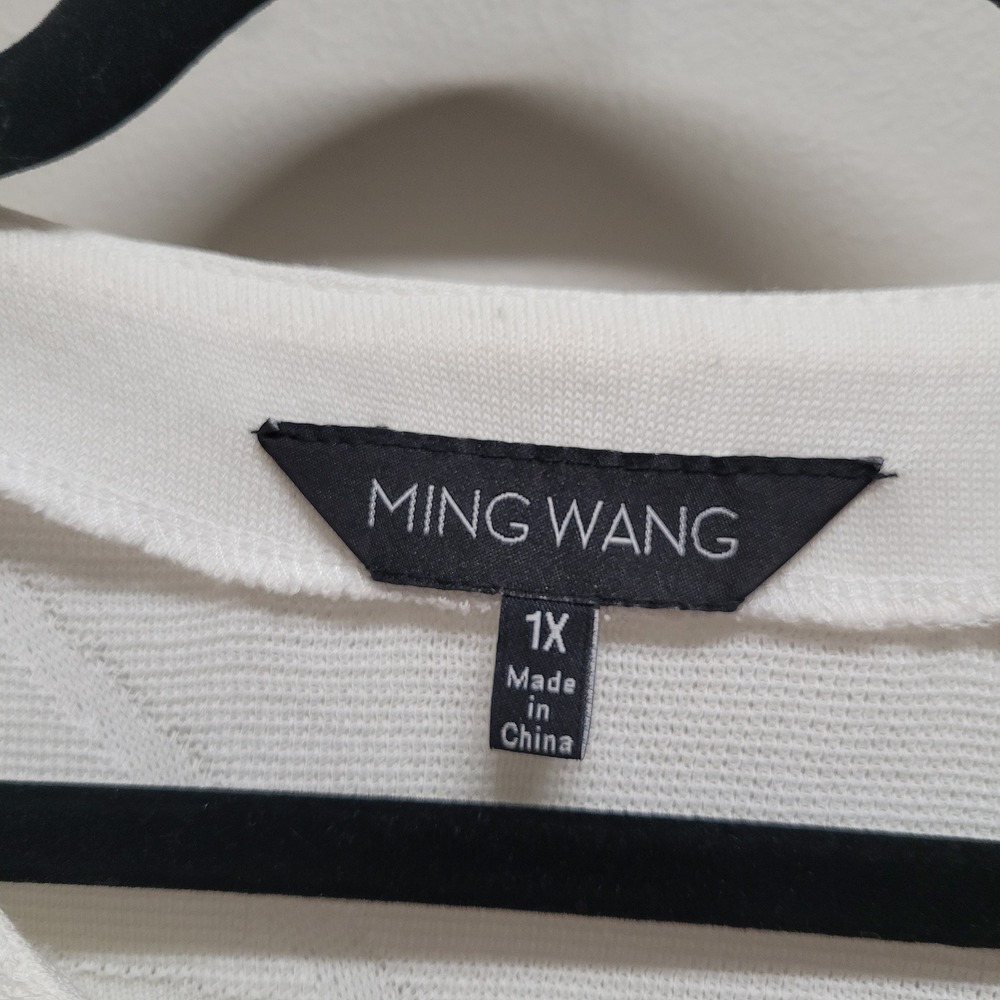 Ming Wang Womens 1X White Red Floral Abstract Knit Cardigan Hook Eye Closure - Picture 3 of 6